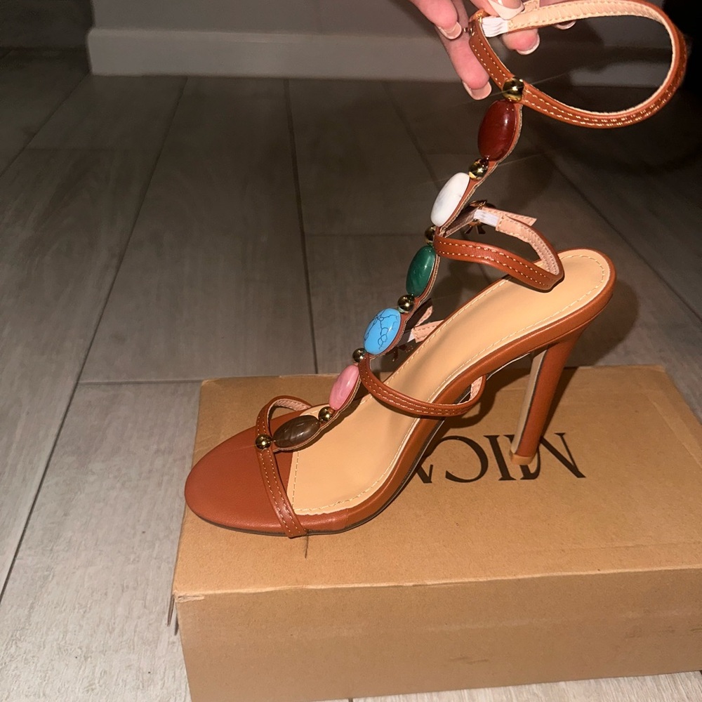 Red and Brown Stiletto Heels with Ankle Strap
